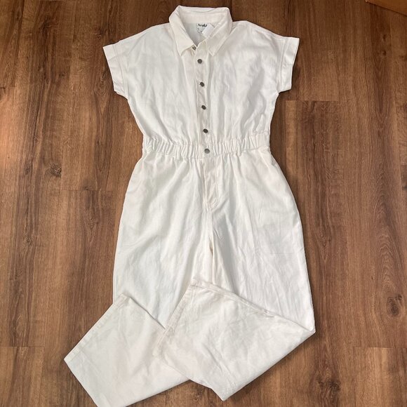 NEW Arula White Cotton Denim Short Sleeve Erica Jumpsuit Sz XL - Picture 5 of 14